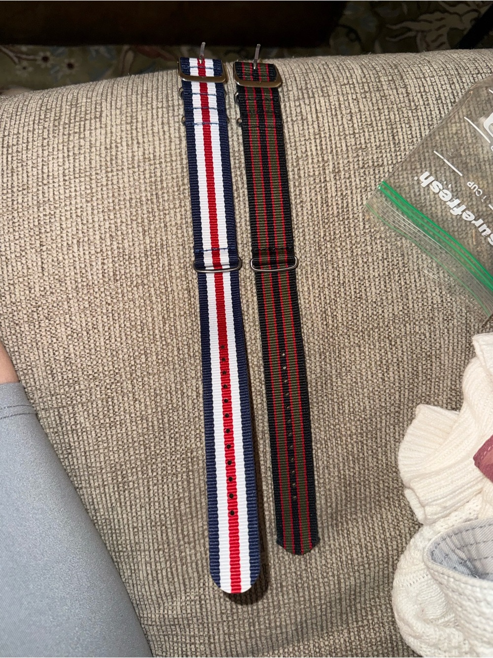 Striped Nylon Watch Strap Replacement - Blue/White/Red & Black/Red